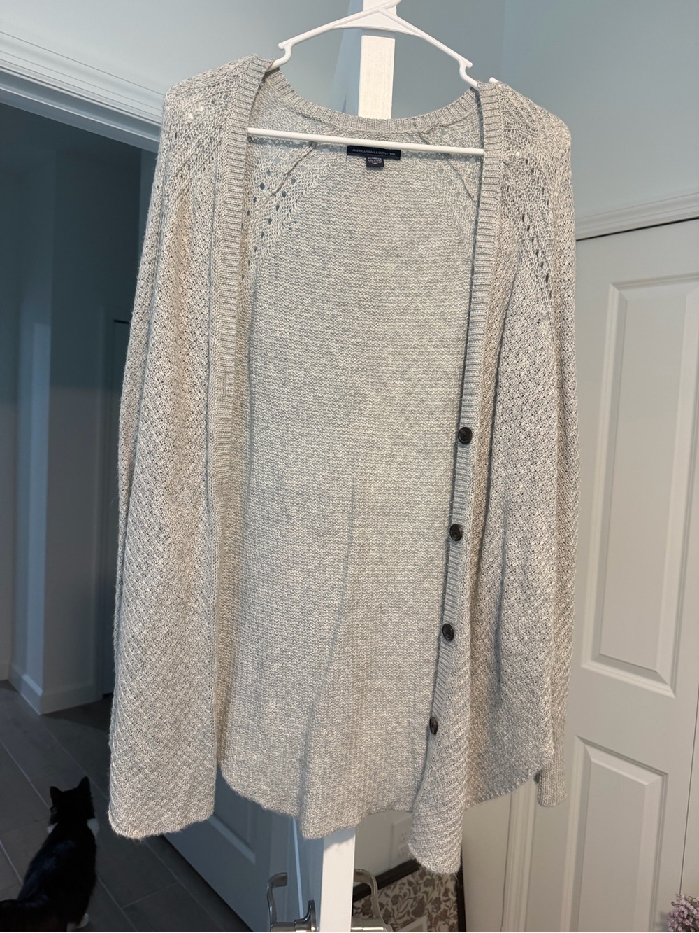 American Eagle Outfitters Light Gray Open-Front Button Cardigan